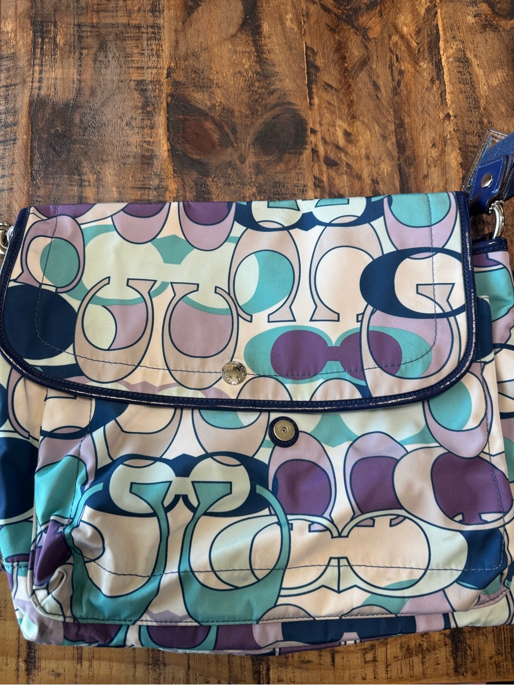 Coach Pastel Multi Logo Convertible Crossbody in Teal, Lavender & Navy